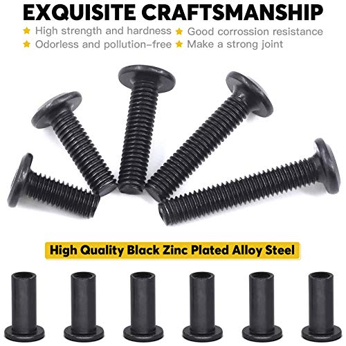 Mardatt 120pcs 5 Sizes M6x16mm/20mm/25mm/30mm/35mm Black Hex Socket Cap Bolts and Barrel Nuts Assortment Kit, Crib Bolts Flat Head Binding Bolt Screw Post for Belt Buckle Leather Furniture - Image 3