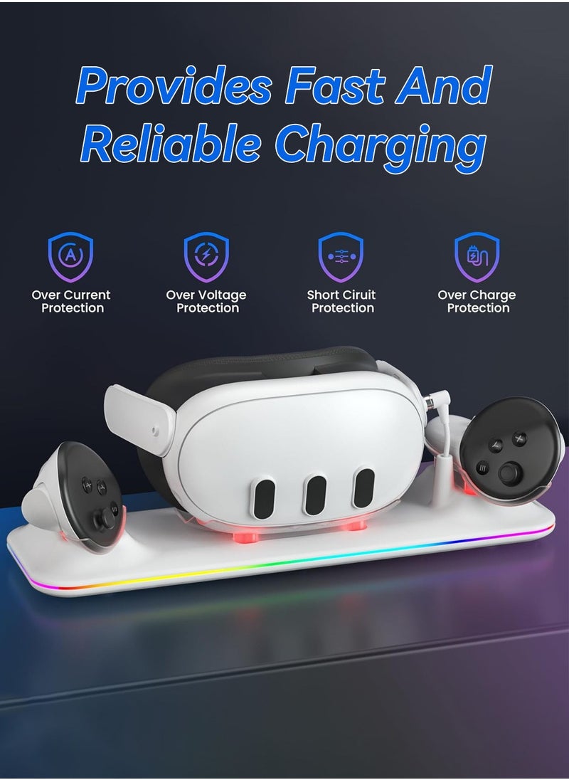 LEOKOR - 2 in 1 Charging Station Charging Dock,for Quest 3 with RGB Light,with VR Headset and Controllers,Charging Stand Accessories with Rechargeable Batteries - Image 1