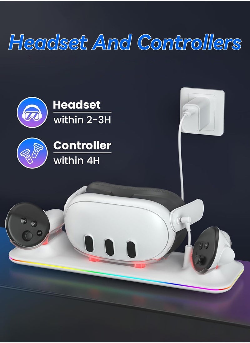 LEOKOR - 2 in 1 Charging Station Charging Dock,for Quest 3 with RGB Light,with VR Headset and Controllers,Charging Stand Accessories with Rechargeable Batteries - Image 1