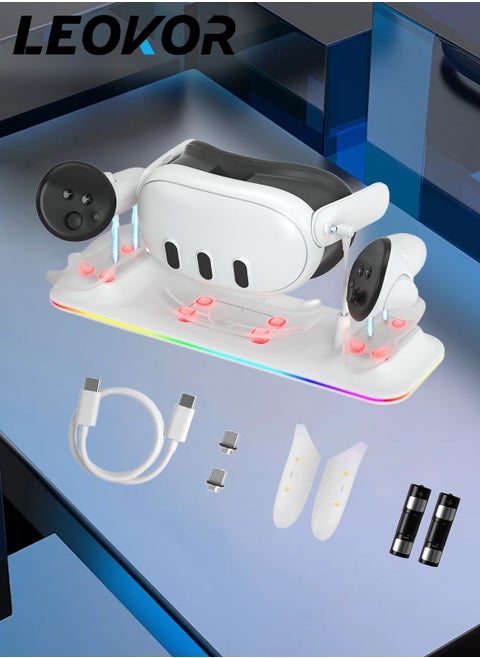 2 in 1 Charging Station Charging Dock,for Quest 3 with RGB Light,with VR Headset and Controllers,Charging Stand Accessories with Rechargeable Batteries