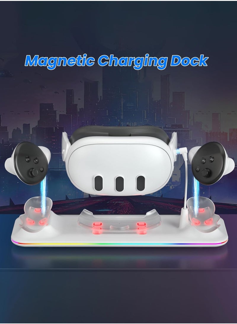 LEOKOR - 2 in 1 Charging Station Charging Dock,for Quest 3 with RGB Light,with VR Headset and Controllers,Charging Stand Accessories with Rechargeable Batteries - Image 1