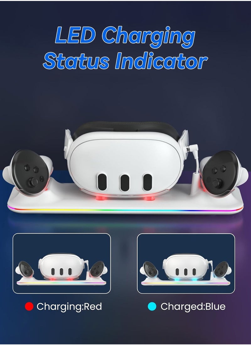 LEOKOR - 2 in 1 Charging Station Charging Dock,for Quest 3 with RGB Light,with VR Headset and Controllers,Charging Stand Accessories with Rechargeable Batteries - Image 1