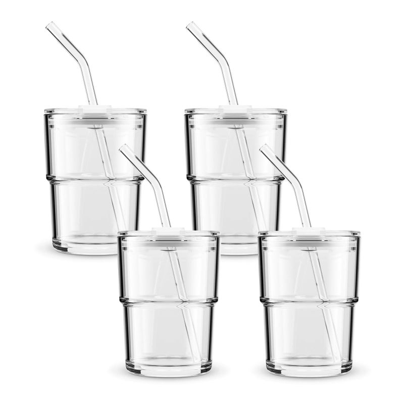 BLUEPOLAR 13 oz Tumbler Water Glass, Water Bottle with Straw and Dustproof Lid, Coffee Ice Cup Double Wall Insulated Glass Cup (White-4pack) - Image 1