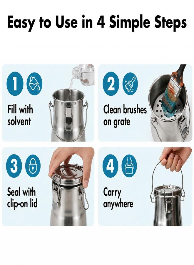 LOONENG Stainless Steel Paint Brush Washer, Airtight Brush Cleaner Jar with Clip-On Lid, Rubber Gasket and Removable Strainer, Portable Oil Paint Brush Cleaner for Oil, Acrylic, Watercolor Painting - Image 3