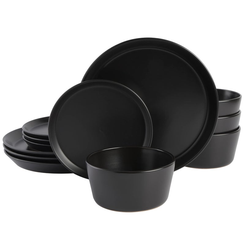 Gibson Soho Lounge Sofia Coupe Stoneware Dinnerware Set Service for 4 12pcs Black