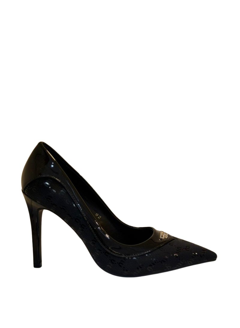 Shoe star أحذية نسائية بكعب عالٍ من الجلد الأسود بتصميم مزدوج من إيليجانس هيلز - Image 2