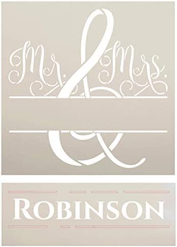 Ivana's Personalized Mr & Mrs Stencil | Custom Last Name | DIY Wedding Gift Home Decor | Craft & Paint Wood Signs | Size (18 x 18 inch) - Image 1