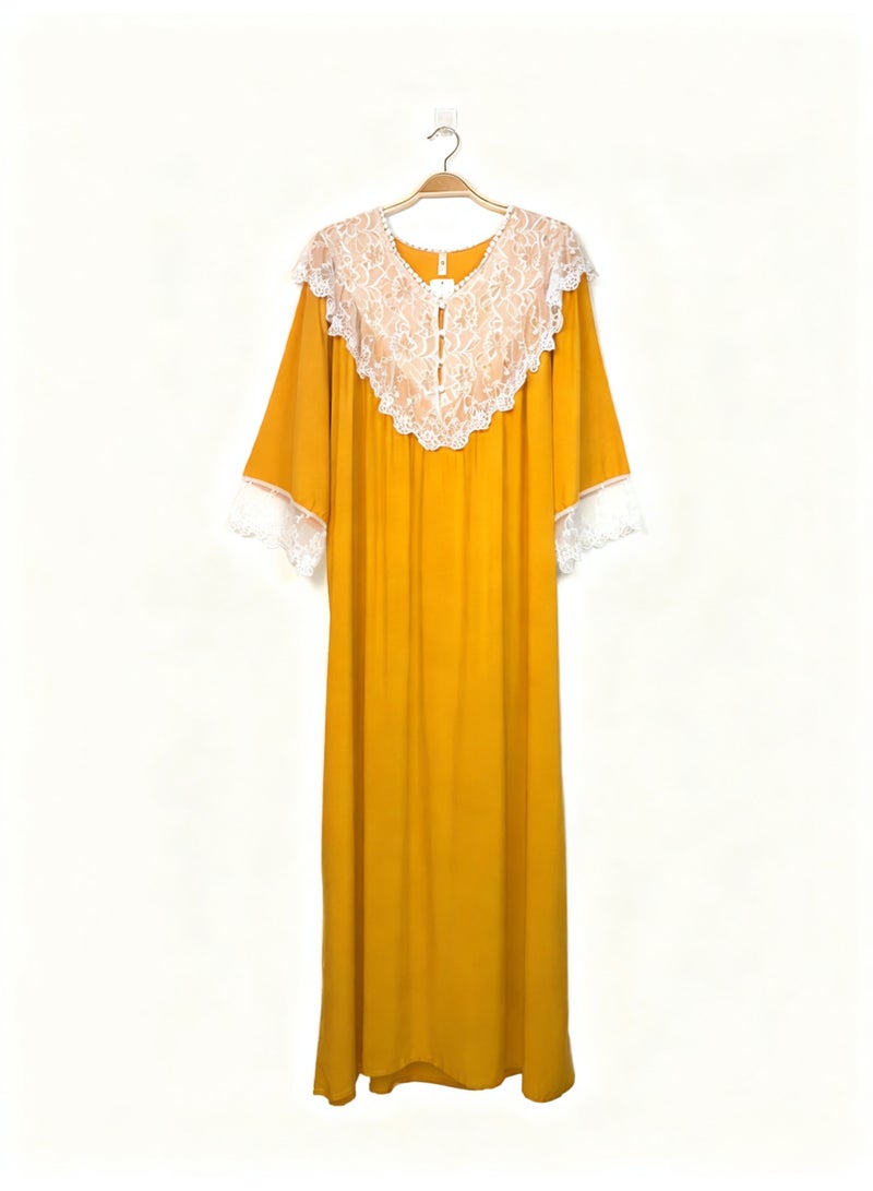 Orchid Lace Yellow Nightgown—Comfortable and Breathable Sleepwear - Image 2