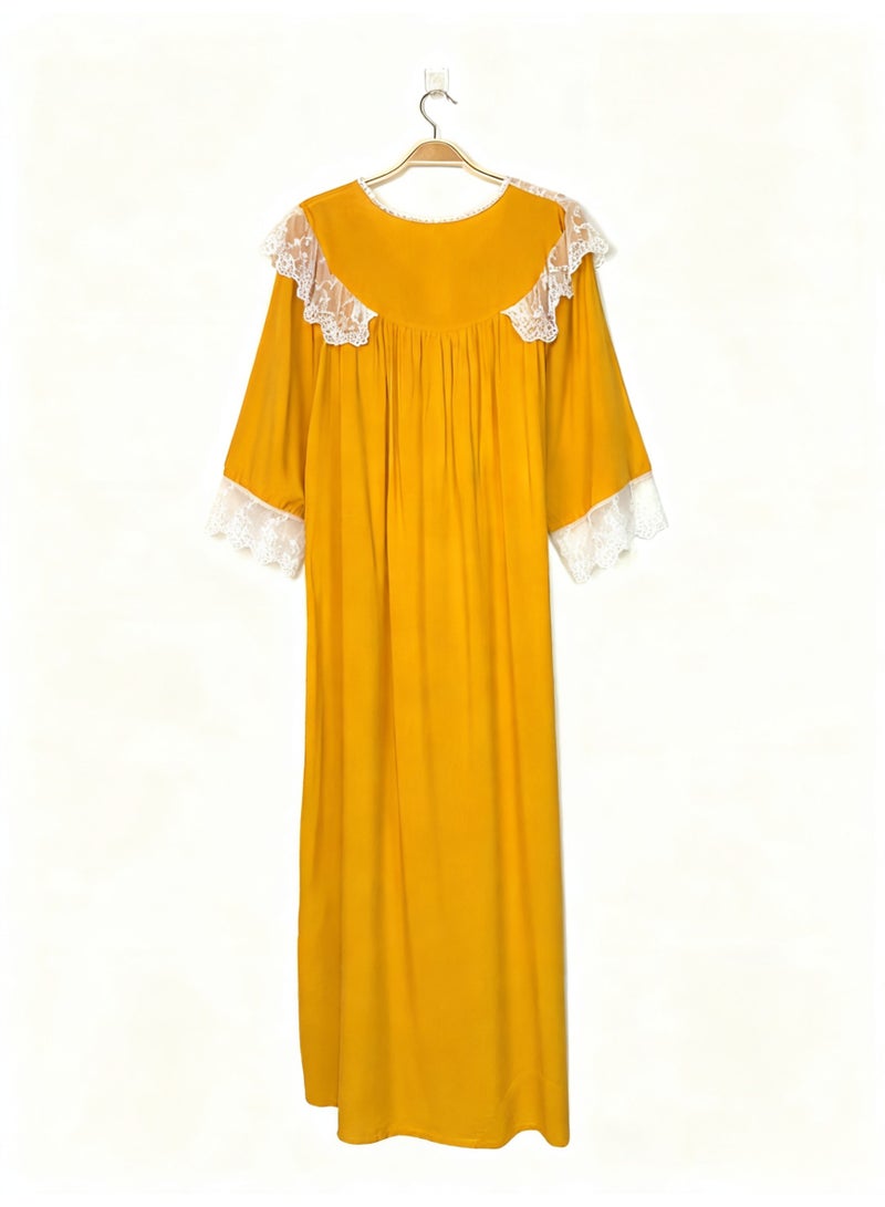 Orchid Lace Yellow Nightgown—Comfortable and Breathable Sleepwear - Image 3
