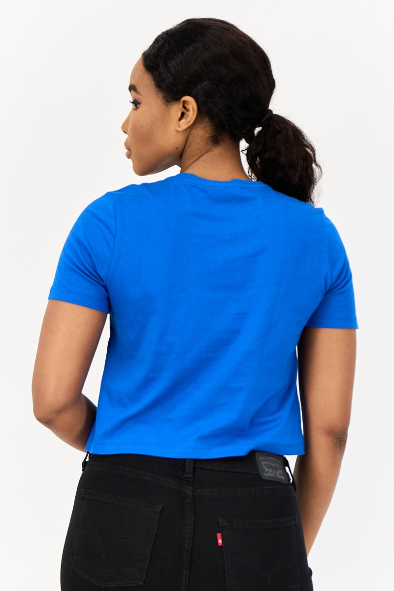 ONLY Women Crew Neck Short Sleeve Graphic T Shirt, Blue - Image 4