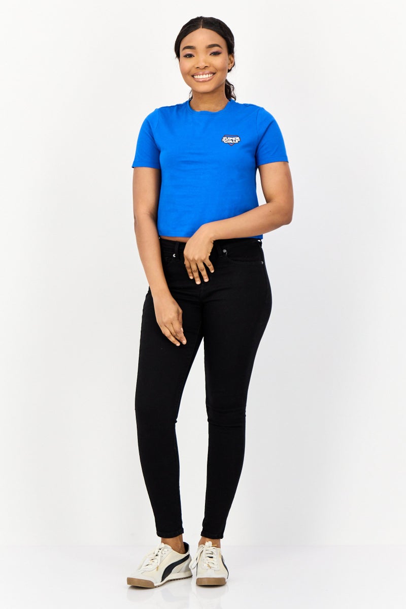 ONLY Women Crew Neck Short Sleeve Graphic T Shirt, Blue - Image 3