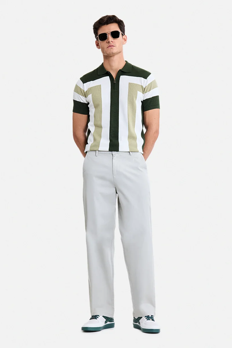 SNITCH Cream Solid Wide Leg Streetwear Chinos