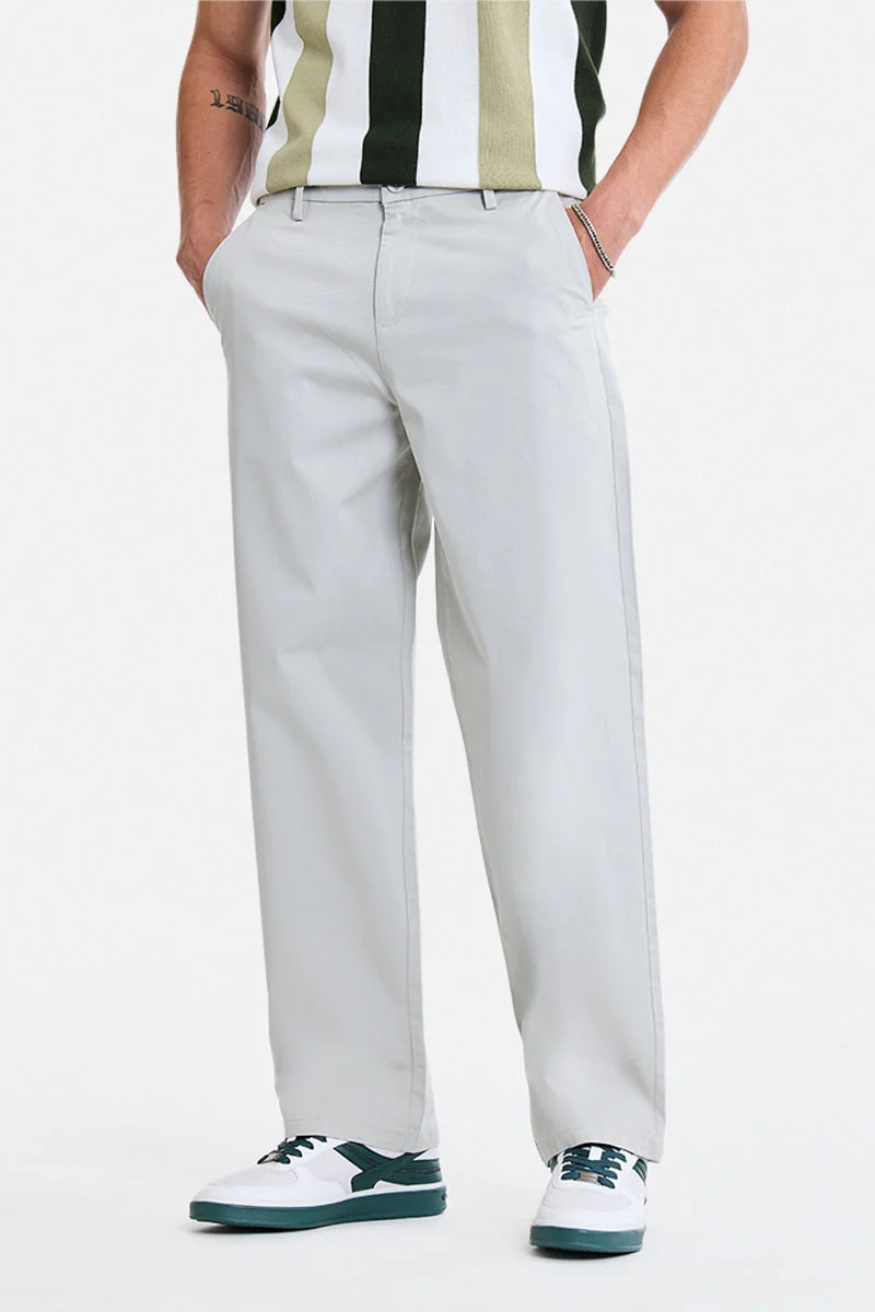 سنيتش Cream Solid Wide Leg Streetwear Chinos