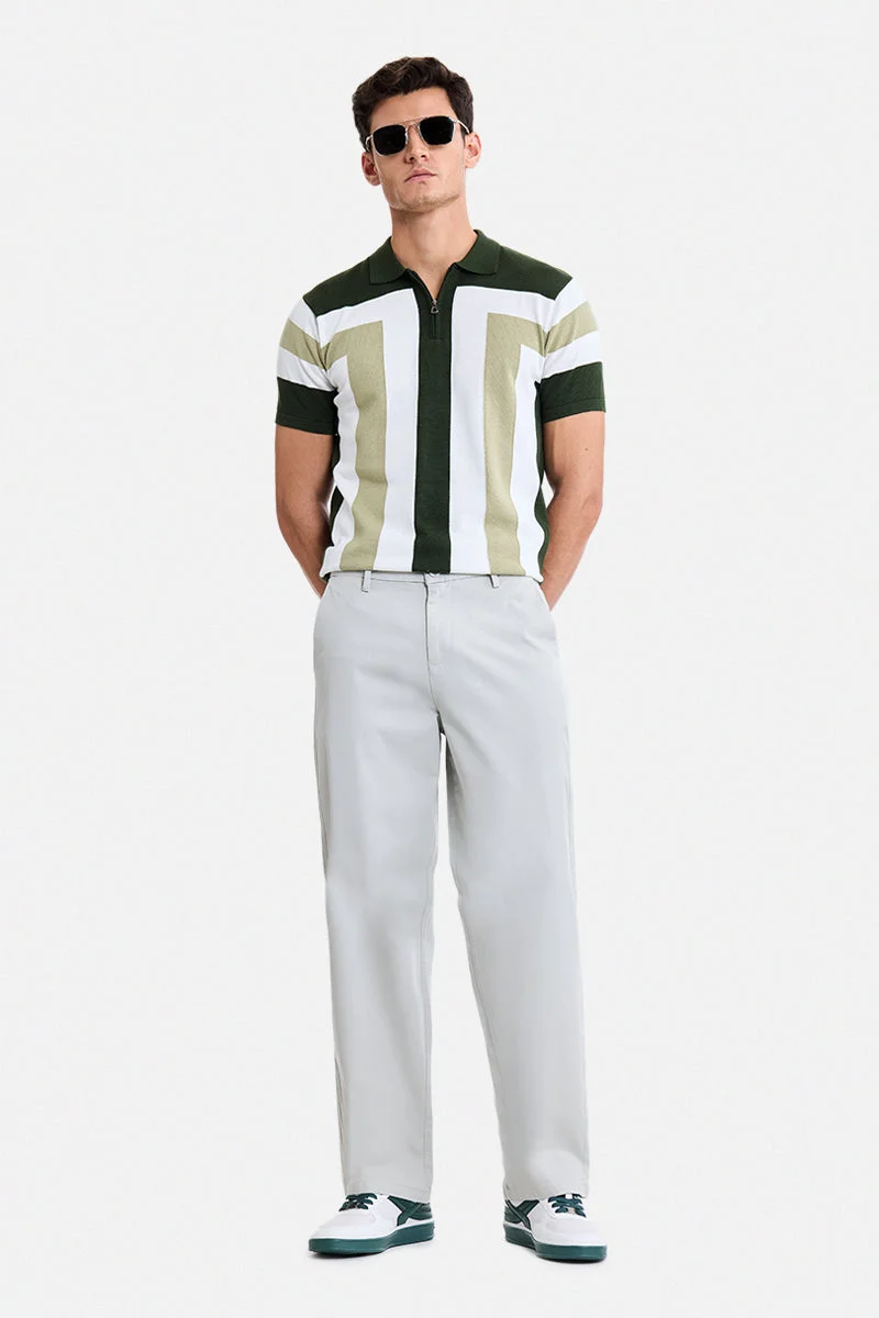 سنيتش Cream Solid Wide Leg Streetwear Chinos