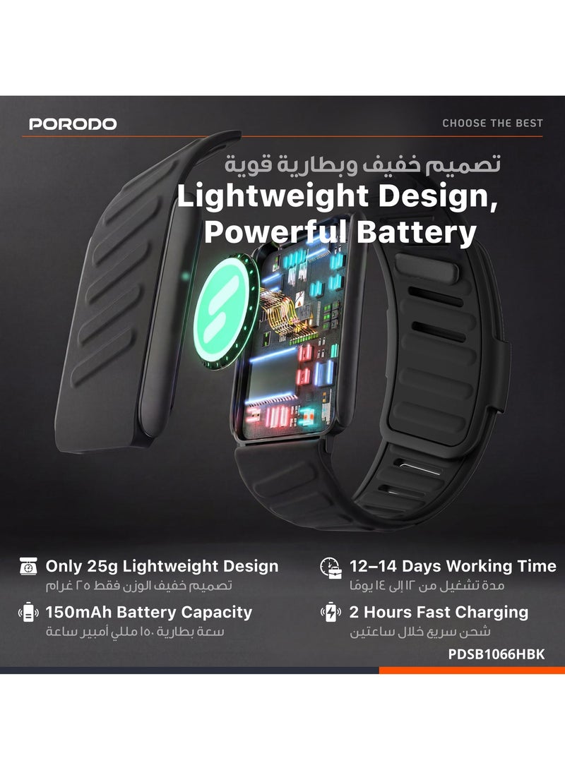 بورودو جهاز تتبع اللياقة البدنية TrackFit Apex من Porodo بدون شاشة مع تخطيط القلب ECG، ومراقبة معدل ضربات القلب والأكسجين في الدم والنوم - سوار ذكي مقاوم للماء IP68، بلوتوث 5.4، بطارية تدوم 14 يومًا، أسود - Image 3