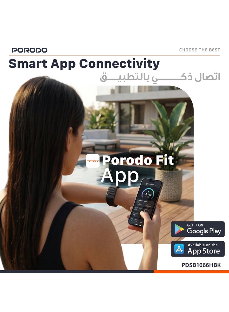 بورودو جهاز تتبع اللياقة البدنية TrackFit Apex من Porodo بدون شاشة مع تخطيط القلب ECG، ومراقبة معدل ضربات القلب والأكسجين في الدم والنوم - سوار ذكي مقاوم للماء IP68، بلوتوث 5.4، بطارية تدوم 14 يومًا، أسود - Image 5