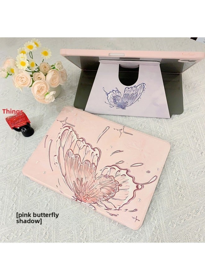Suitable For Apple IPad Flat Set Pro Transparent Acrylic Air10.9 Creative 10 Generation Painted Protective Shell For Foreign Trade-Color:Pink erfly Shadow】-Applicable Model:2018-2022Pro12.9 Inch/2024Air13 Universal