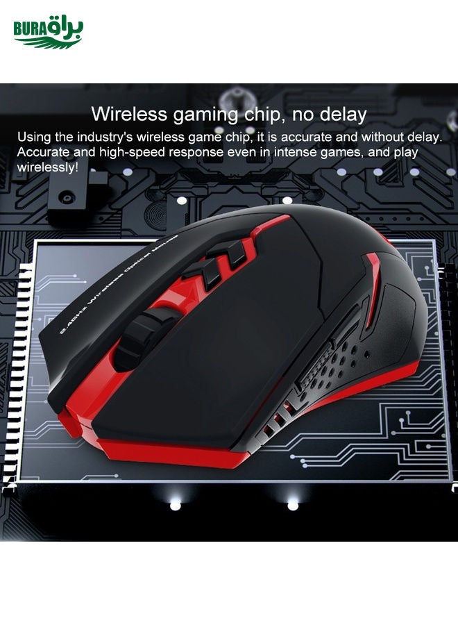BURAQ ET X-08 7-keys 2400DPI 2.4G Wireless Mute Gaming Mouse with USB Receiver & Colorful Backlight (Red)  - Image 5