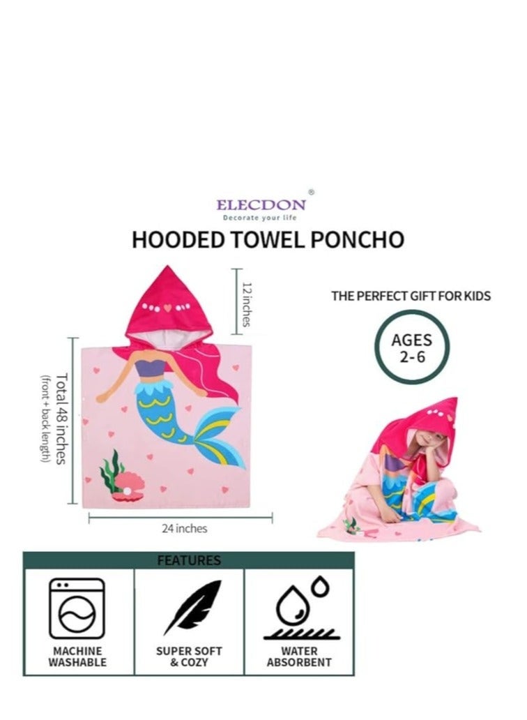 DURKU Kids Bath Towel for 1-6 Years Toddler, Hooded Towel, Microfiber Super Soft, Robe Poncho Bathrobe, Girls Swimming Beach Holiday Water Playing, Pool Swim Coverups 1 PCS - Image 5