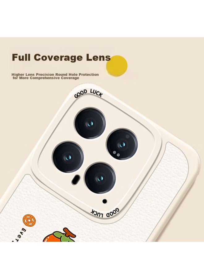 Smorss Phone Case For Xiaomi 14, Xiaomi 14 Protective Cover, Full Coverage Camera Lens Painted Ultra-thin Premium Lambskin Design For Men And Women, Silicone Shockproof Soft Case, Persimmon For Good Fortune - Image 3