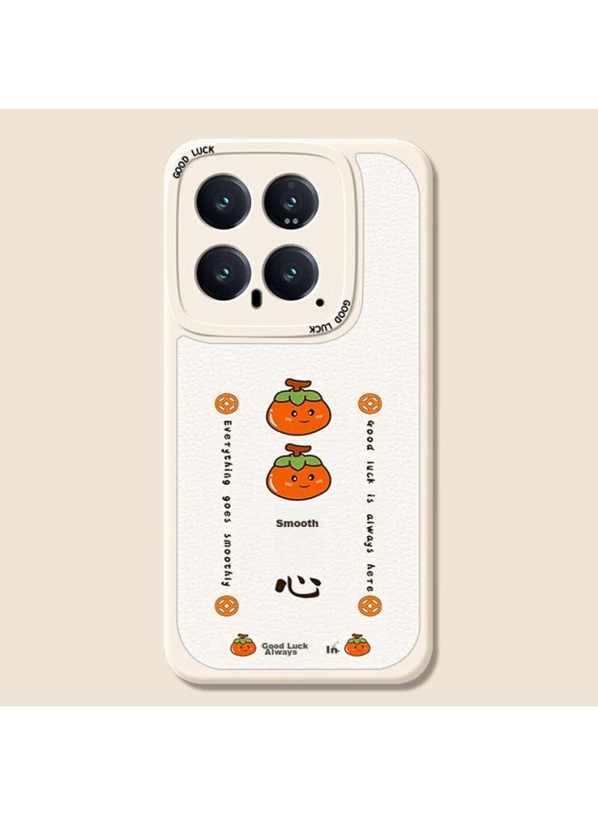 Smorss Phone Case For Xiaomi 14, Xiaomi 14 Protective Cover, Full Coverage Camera Lens Painted Ultra-thin Premium Lambskin Design For Men And Women, Silicone Shockproof Soft Case, Persimmon For Good Fortune - Image 4