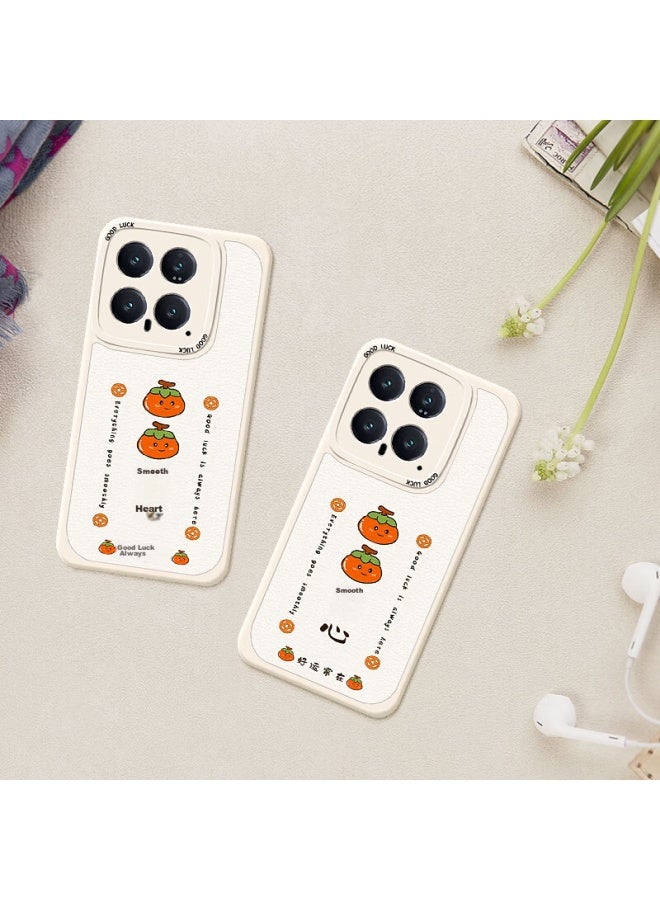 Smorss Phone Case For Xiaomi 14, Xiaomi 14 Protective Cover, Full Coverage Camera Lens Painted Ultra-thin Premium Lambskin Design For Men And Women, Silicone Shockproof Soft Case, Persimmon For Good Fortune - Image 5
