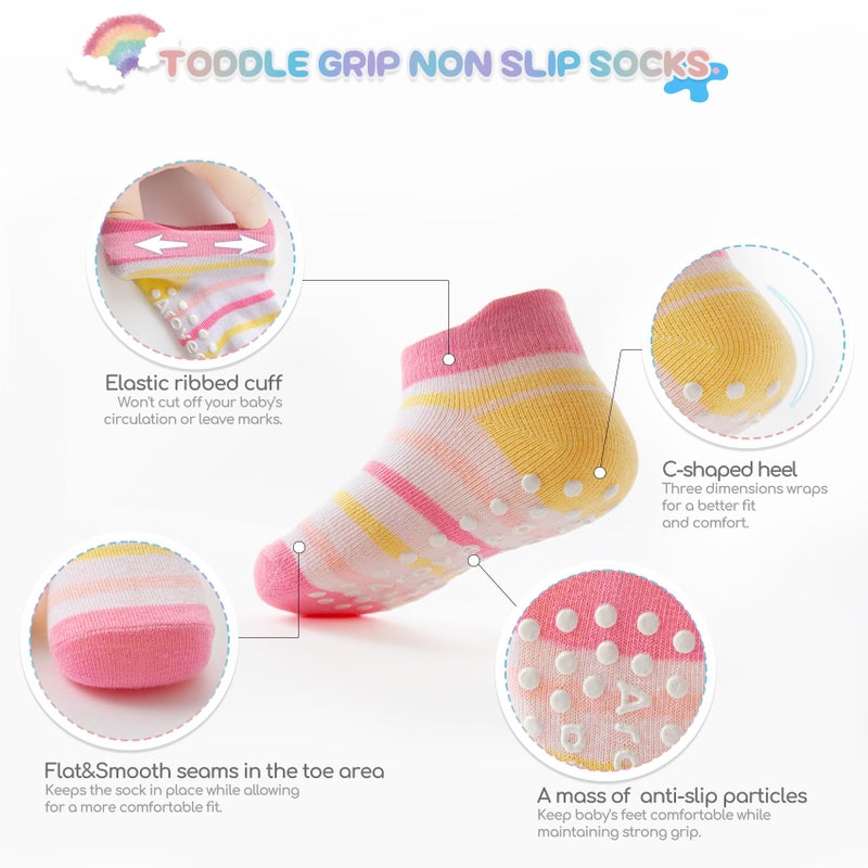 Aroveea Baby Toddler Socks Grip Non Slip Boys Girls Cotton 12 Pack for 3-5T Kids Ankle Cute Socks 6M-7Years - Image 2