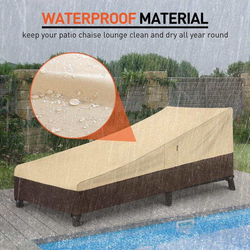 Arcedo Waterproof Outside Lounge Chair Covers 2 Pack, Heavy Duty Patio Chaise Lounge Covers for Outdoor Furniture, Protect Your Pool Chairs in Winter, 80" L x 32" W x 25" H, Beige and Brown - Image 3