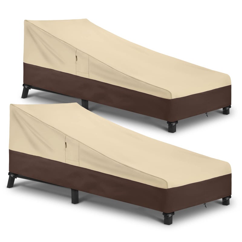 Arcedo Waterproof Outside Lounge Chair Covers 2 Pack, Heavy Duty Patio Chaise Lounge Covers for Outdoor Furniture, Protect Your Pool Chairs in Winter, 80" L x 32" W x 25" H, Beige and Brown - Image 1