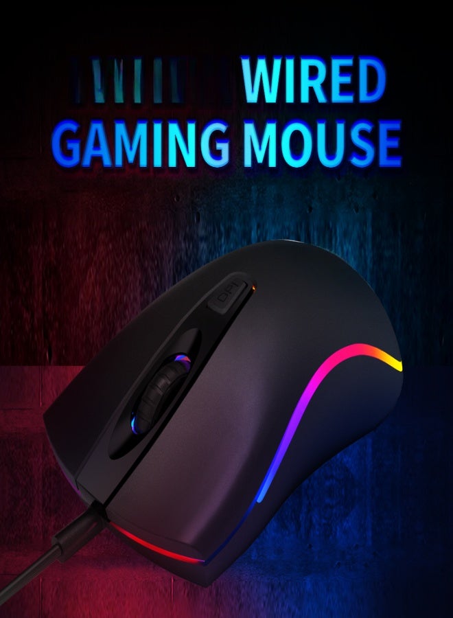 BAJEAL D1 Wired Gaming Symmetrical Ergonomic Mice RGB Light Effect 3-gear Adjustable DPI Wide Compatibility Black - Image 5