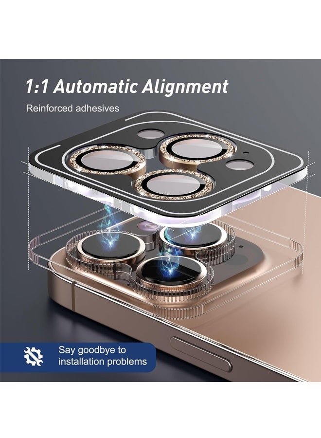 متوافق مع iPhone 16 Pro/iPhone 16 Pro Max واقي عدسة الكاميرا بلينغ، 9H زجاج مقوى غطاء كاميرا واقي شاشة حلقة معدنية ملحقات الديكور (بريق-تيتانيوم صحراوي) - Image 2