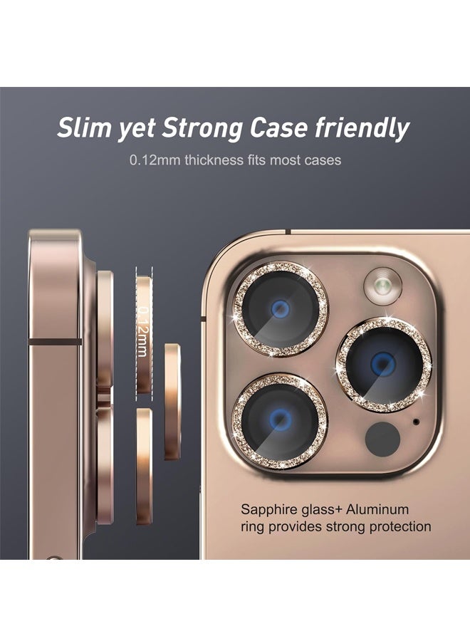 متوافق مع iPhone 16 Pro/iPhone 16 Pro Max واقي عدسة الكاميرا بلينغ، 9H زجاج مقوى غطاء كاميرا واقي شاشة حلقة معدنية ملحقات الديكور (بريق-تيتانيوم صحراوي) - Image 5