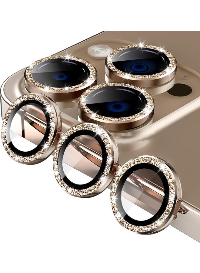 متوافق مع iPhone 16 Pro/iPhone 16 Pro Max واقي عدسة الكاميرا بلينغ، 9H زجاج مقوى غطاء كاميرا واقي شاشة حلقة معدنية ملحقات الديكور (بريق-تيتانيوم صحراوي) - Image 1