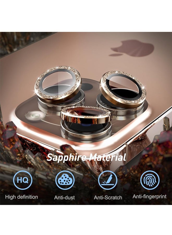 متوافق مع iPhone 16 Pro/iPhone 16 Pro Max واقي عدسة الكاميرا بلينغ، 9H زجاج مقوى غطاء كاميرا واقي شاشة حلقة معدنية ملحقات الديكور (بريق-تيتانيوم صحراوي) - Image 4