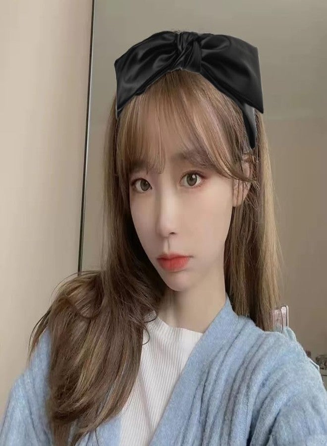 YangQian Faux Leather Bow Headband for Women - Black Knotted Wide Hair Hoop With Bow on Top - Fashion Accessories for Girls - Image 2