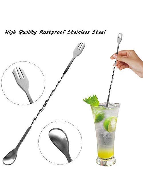 NJ NJ Cocktail Muddler Set, Spiral Fork Mixing Spoon & No Prong Bar Strainer, Home Bar Bartender's Muddling Tool Set: 3 Pcs Set  - Image 3