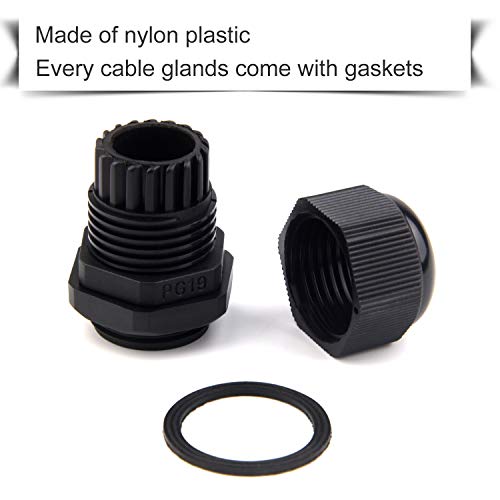 TUPARKA 50 Pack Cable Gland Waterproof Adjustable 3-16mm Cable Connectors PG7 PG9 PG11 PG13.5 PG16 PG19 Plastic Cable Gland Joints with Gaskets in PP Box - Image 5