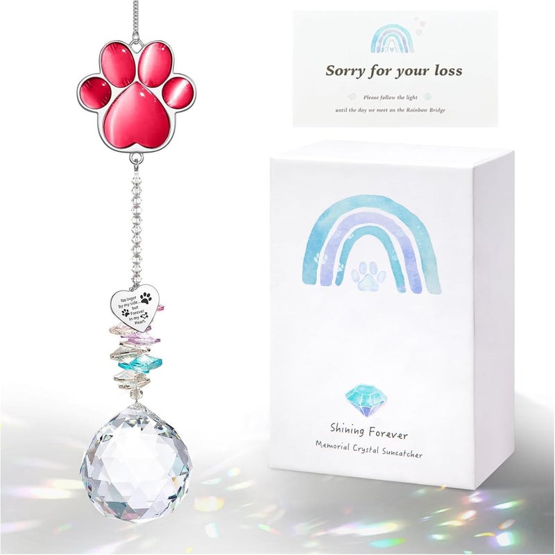 AMETHUARTZ Dog Memorial Gifts for Loss of Dog, Pet Memorial Gifts for Dogs, Thoughtful Bereavement Remembrance Crystal Suncatcher with Sympathy Card (Rose Red) - Image 1