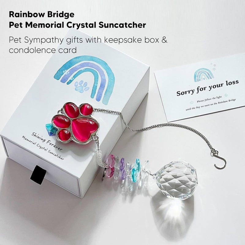 AMETHUARTZ Dog Memorial Gifts for Loss of Dog, Pet Memorial Gifts for Dogs, Thoughtful Bereavement Remembrance Crystal Suncatcher with Sympathy Card (Rose Red) - Image 3