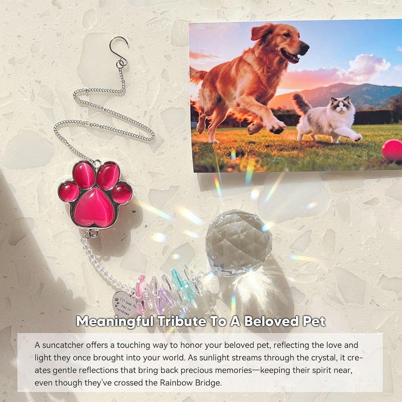 AMETHUARTZ Dog Memorial Gifts for Loss of Dog, Pet Memorial Gifts for Dogs, Thoughtful Bereavement Remembrance Crystal Suncatcher with Sympathy Card (Rose Red) - Image 2