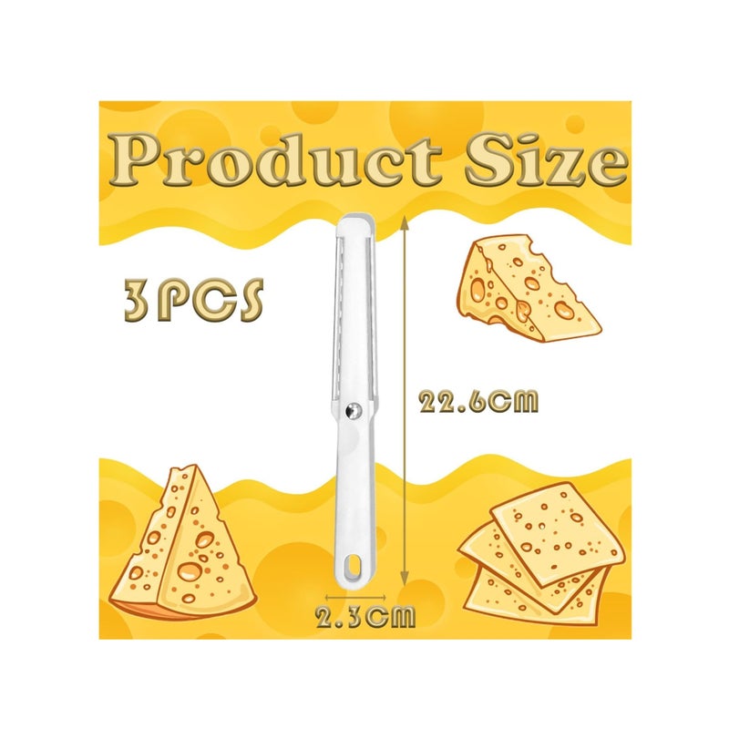 SOLARAE 3 Pcs Cheese Slicer White Cheese Wire Cheese Cutter with Soft Handle Portable Block Cheese Slicer Multifunctional Butter Curler Tool Cheese Slicers for Hard and Semi-Hard - Image 2