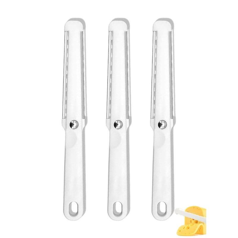 SOLARAE 3 Pcs Cheese Slicer White Cheese Wire Cheese Cutter with Soft Handle Portable Block Cheese Slicer Multifunctional Butter Curler Tool Cheese Slicers for Hard and Semi-Hard - Image 1