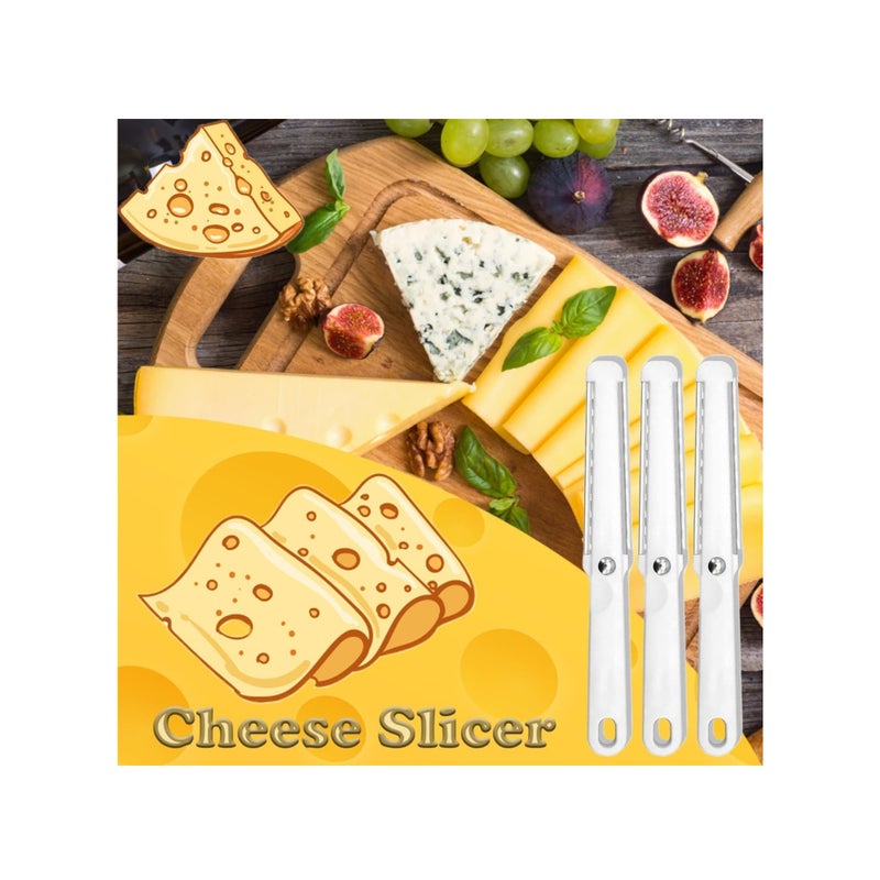 SOLARAE 3 Pcs Cheese Slicer White Cheese Wire Cheese Cutter with Soft Handle Portable Block Cheese Slicer Multifunctional Butter Curler Tool Cheese Slicers for Hard and Semi-Hard - Image 3