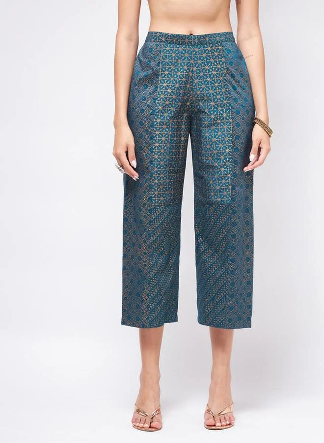 Take Two  Blue Sleeveless Block Printed Kurta and Pants Set By Pannkh for Women | Best Price UAE