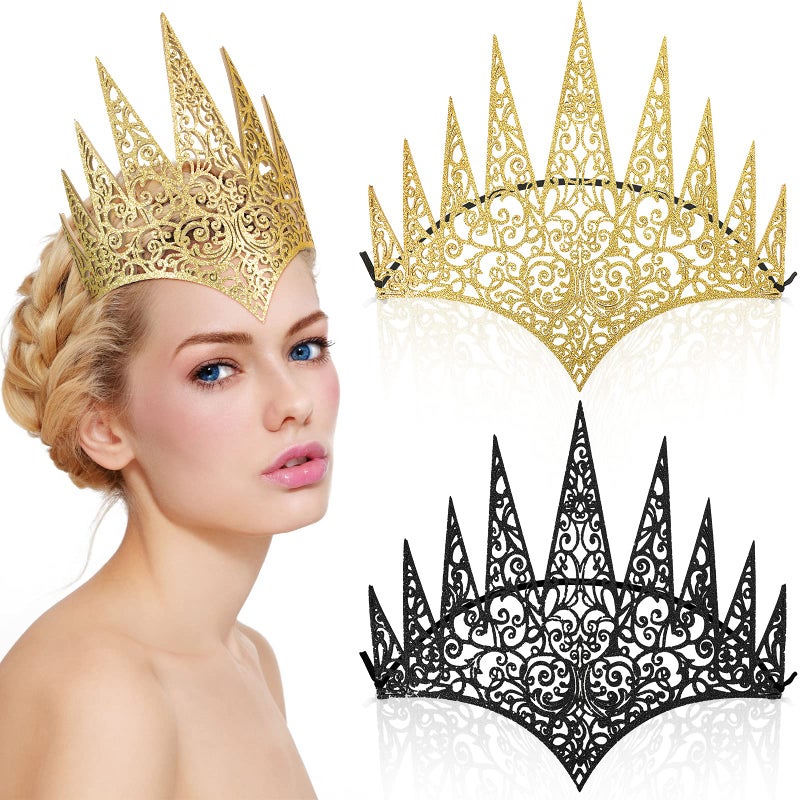 Hicarer Royal Die Cut Glitter Evil Queen Crown - Witch Costume Hair Accessories for Halloween Party Theme Costumes, Black, Gold - Image 1