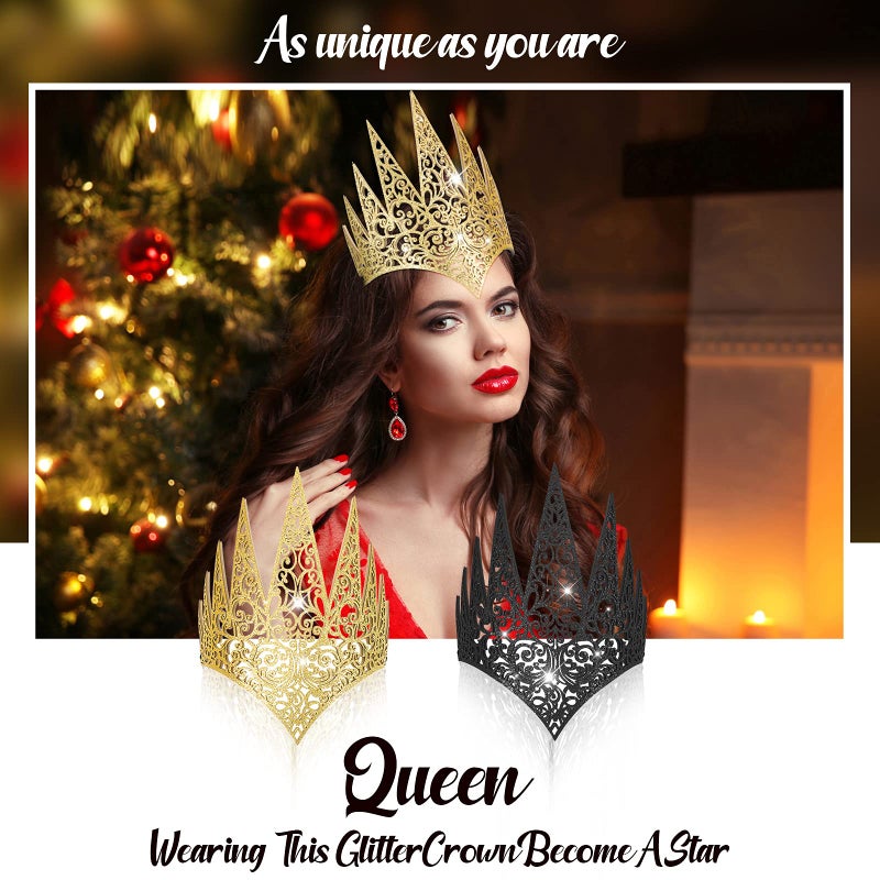 Hicarer Royal Die Cut Glitter Evil Queen Crown - Witch Costume Hair Accessories for Halloween Party Theme Costumes, Black, Gold - Image 4
