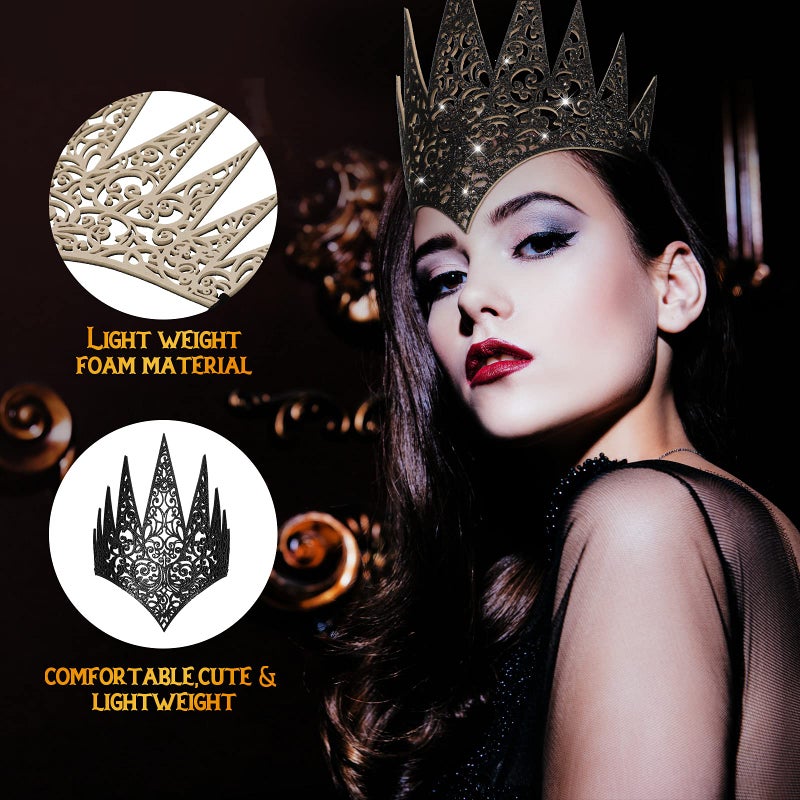 Hicarer Royal Die Cut Glitter Evil Queen Crown - Witch Costume Hair Accessories for Halloween Party Theme Costumes, Black, Gold - Image 3