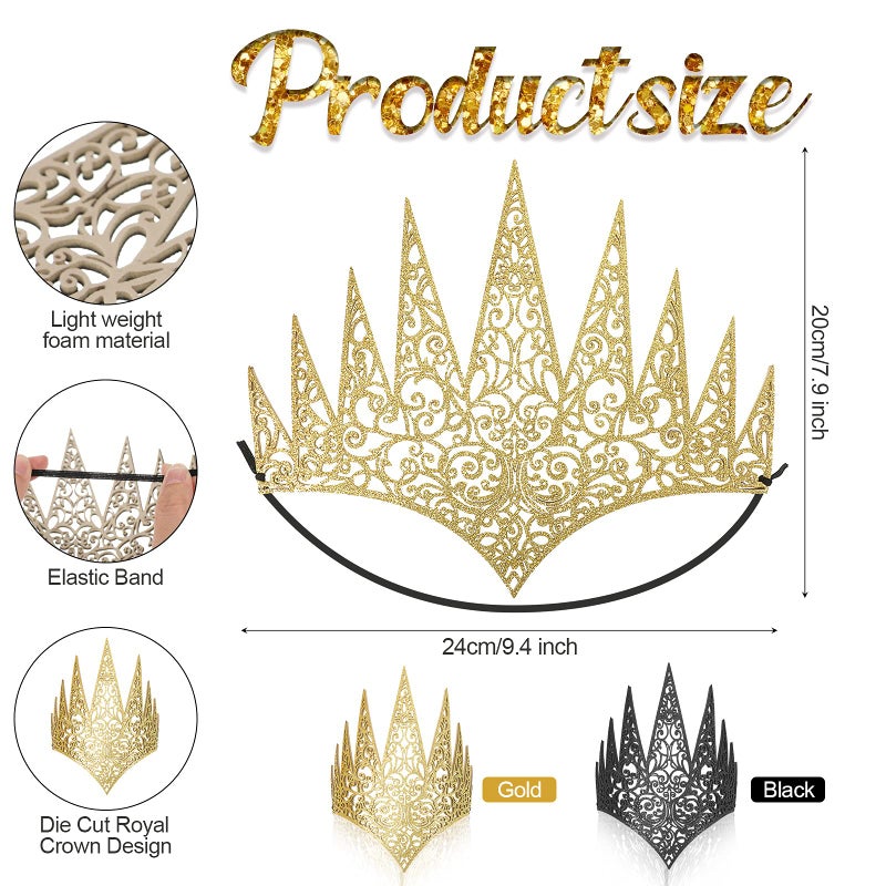 Hicarer Royal Die Cut Glitter Evil Queen Crown - Witch Costume Hair Accessories for Halloween Party Theme Costumes, Black, Gold - Image 2
