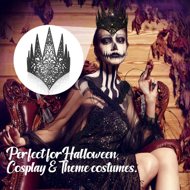 Hicarer Royal Die Cut Glitter Evil Queen Crown - Witch Costume Hair Accessories for Halloween Party Theme Costumes, Black, Gold - Image 5