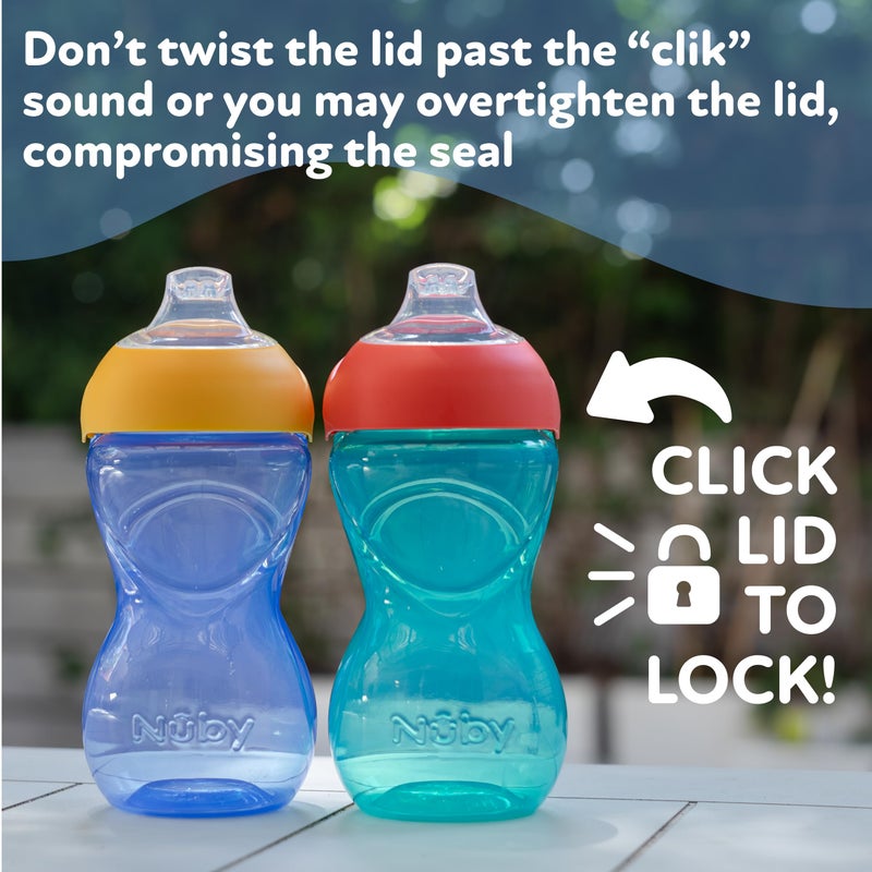 Nuby No-Spill Clik-It Soft Spout Sippy Cup with Easy Grip - (2-Pack) 10 oz - Baby Sippy Cup for 6+ Month Old - Blue/Aqua - Image 5